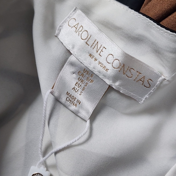 NWT Caroline Constas Black White Long Sleeve Satin Crop Blouse wide leg Pant set - Picture 4 of 4